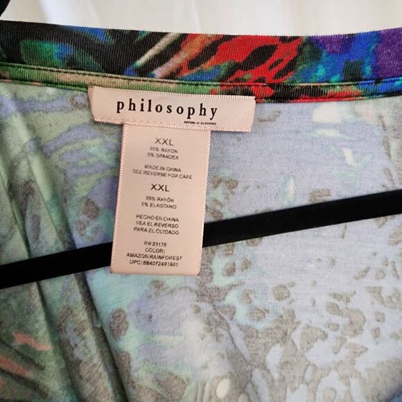 Philosophy Tunic Top Green Aqua Colorful Floral Butterfly Boho plus size XXL art - Picture 2 of 9